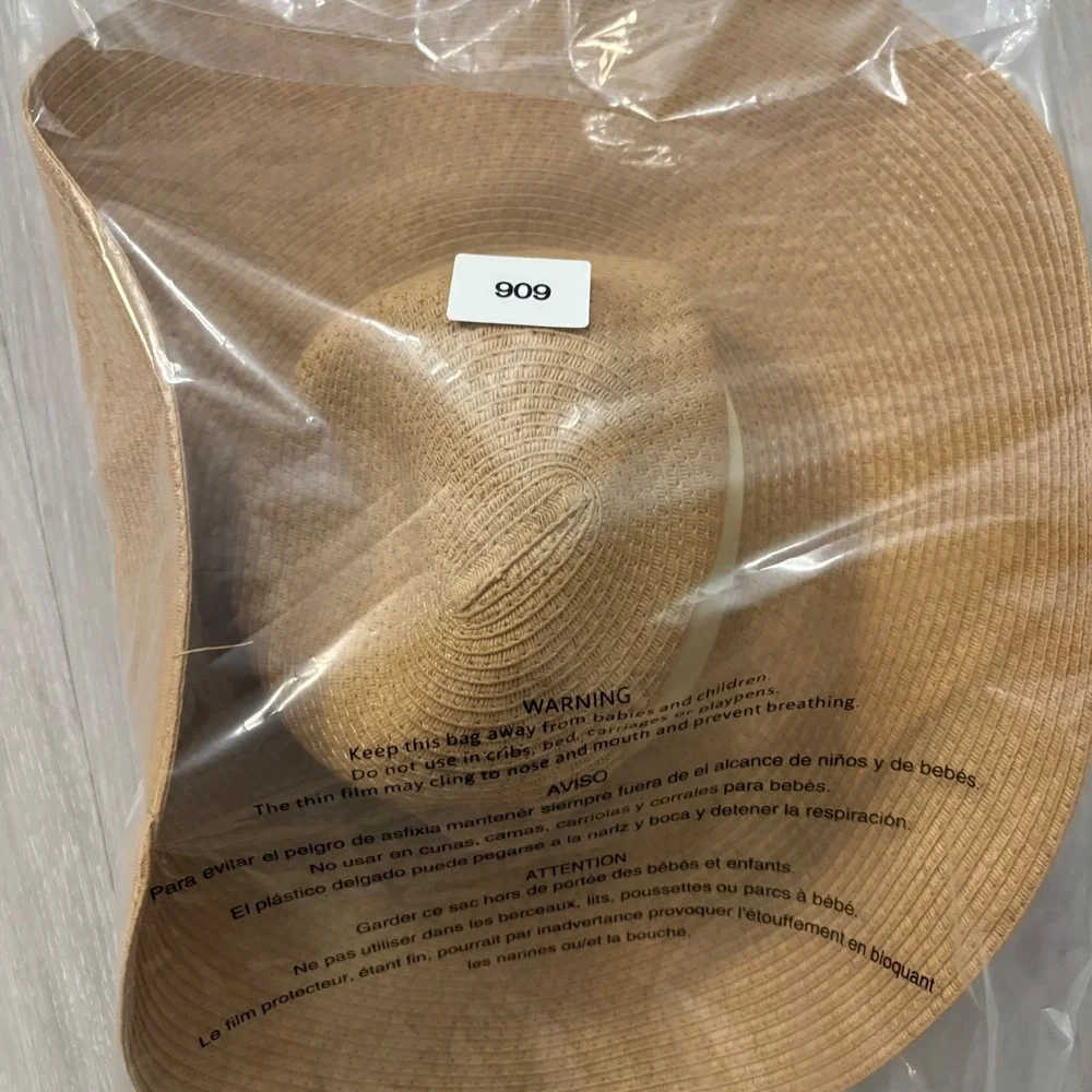 Express Hat Women Tan Oversized Floppy Straw Sun Hat Wide Brim Beach Vacation OS